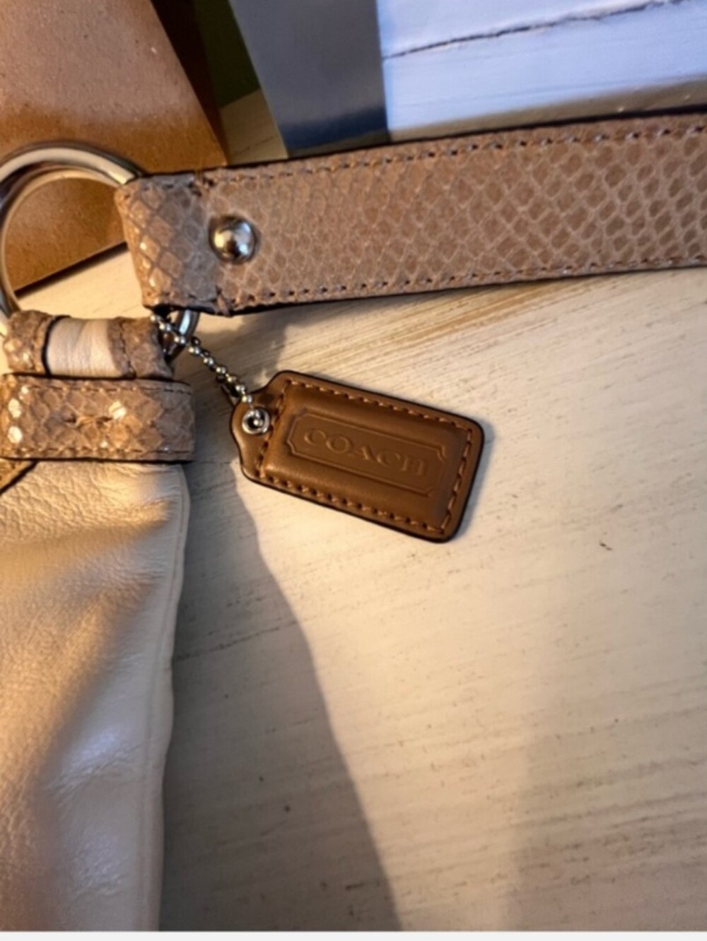 Coach Penelope Crossbody Bag Leather Sandstone with Snakeskin Trim F16533 NWOT - Picture 3 of 13